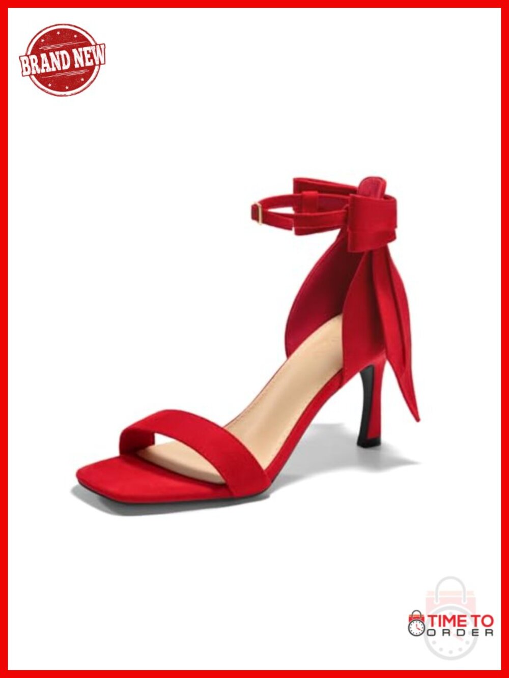 Coutgo Heeled Sandals with Bow Tie One Strap Stiletto Open Toe Wedding Shoes